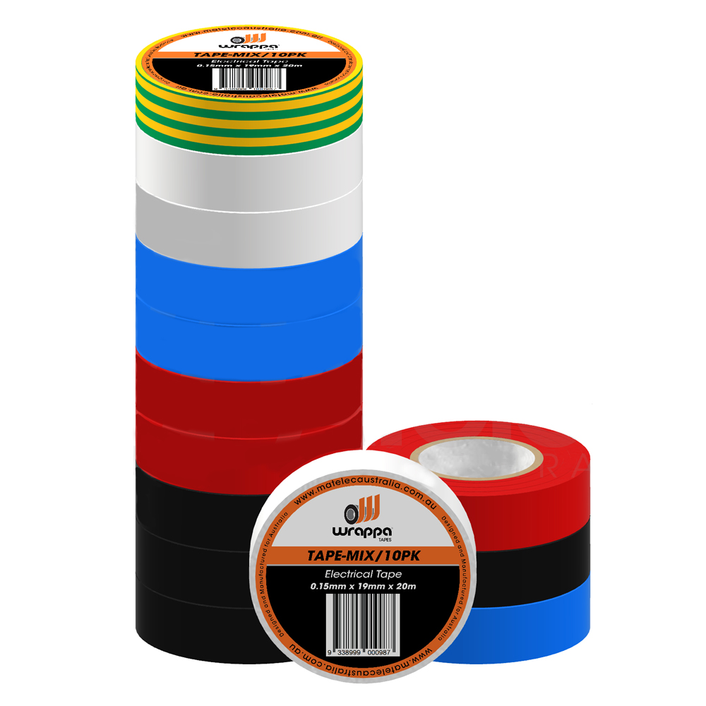 Matelec Wrappa Premium 20m x 19mm x 0.15mm Rainbow Insulation Tape 10PK