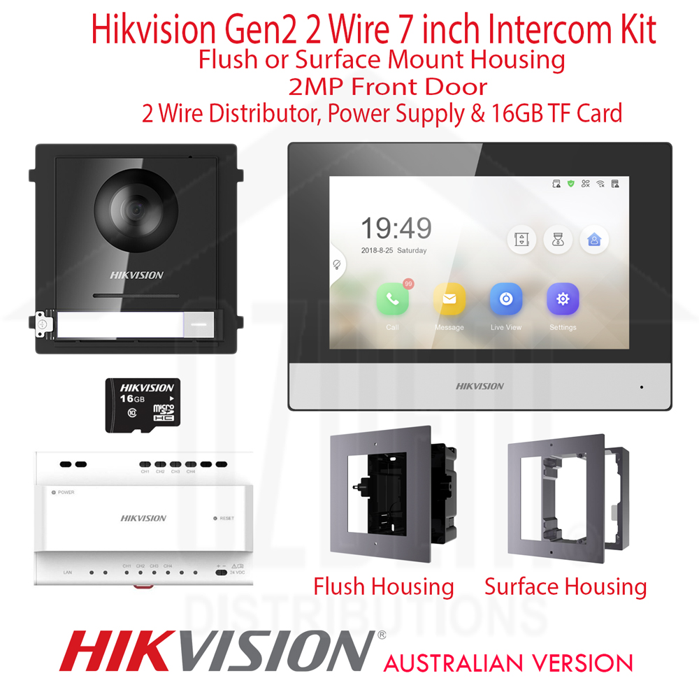 Hikvision Flush/Surface Mount 2MP 2 Wire Video Intercom Kit (DS-KIS702)
