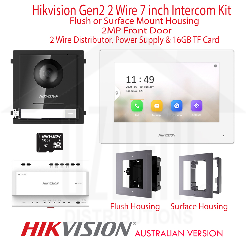 Hikvision Flush/Surface Mount 2MP 2 Wire Video Intercom Kit (DS-KIS702-W)