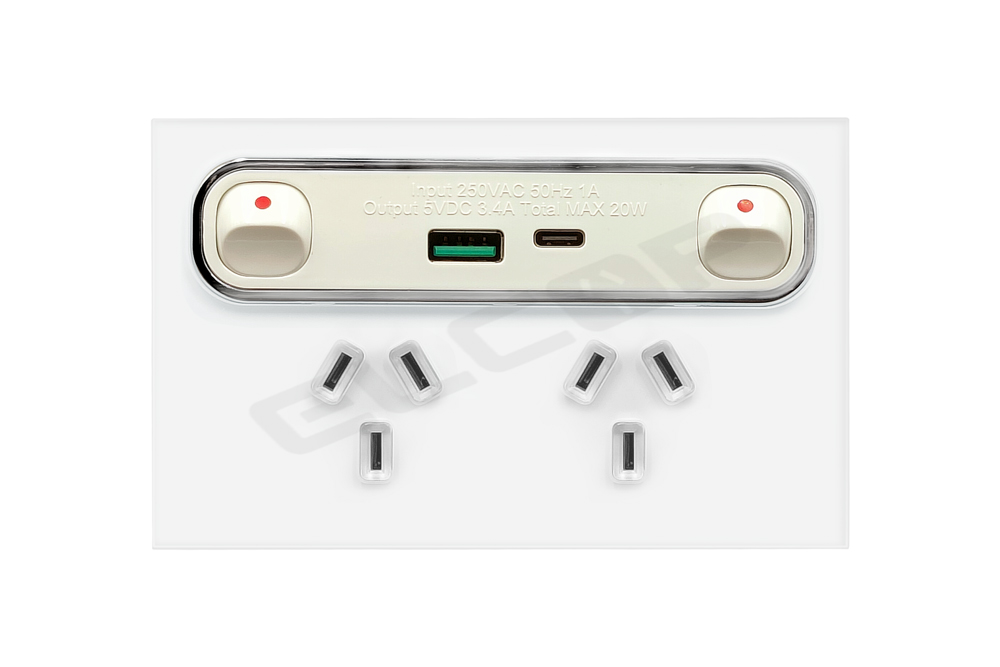 Glass Powerpoint with Super Fast 3.4amp USB C & USB A Sockets | Sapphire Series