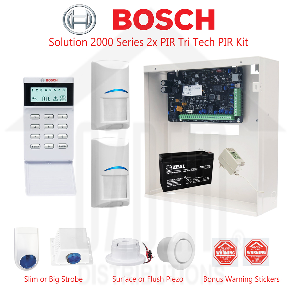 Bosch 2000 Series (8 Zone) Alarm Kit with Icon Keypad, 2x Bosch Gen2 Tri Tech PIRS and Accessories