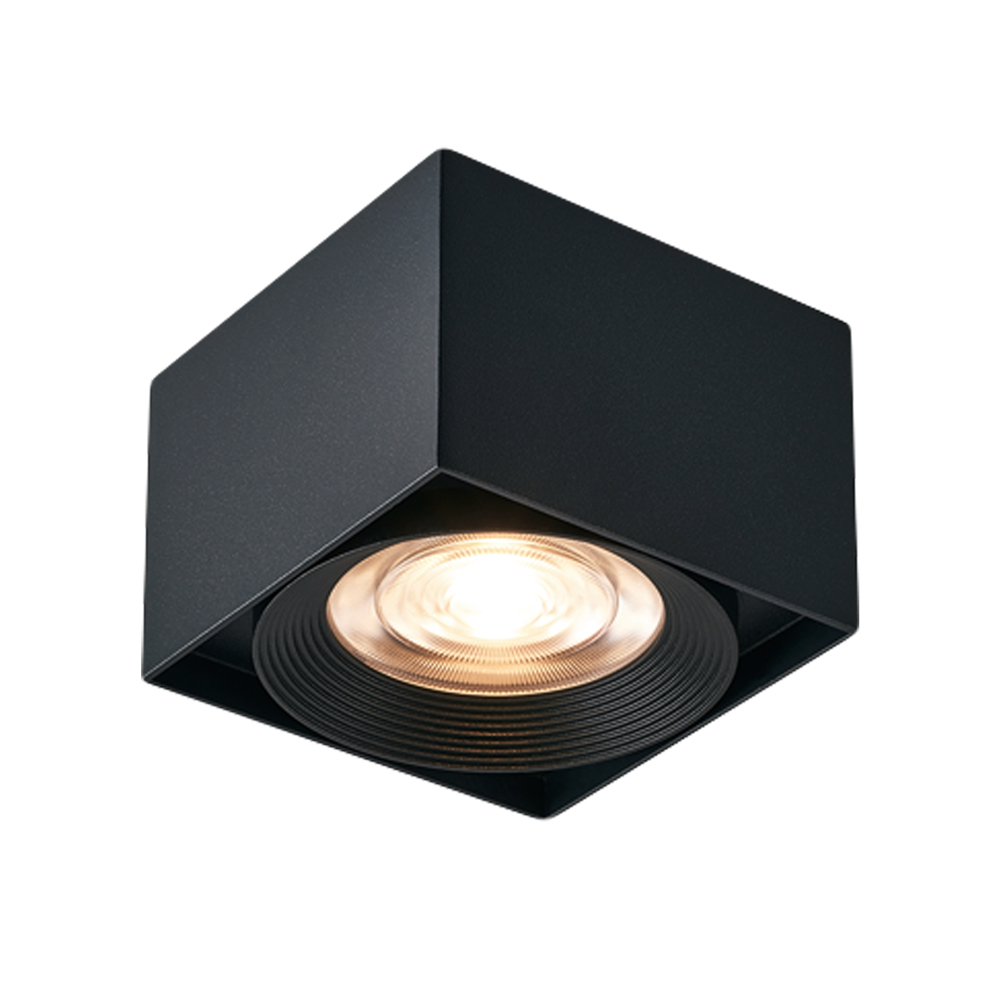 Propus 8 LED 10W Tri Color Dimmable 350° Surface Mounted Square Downlight | Black