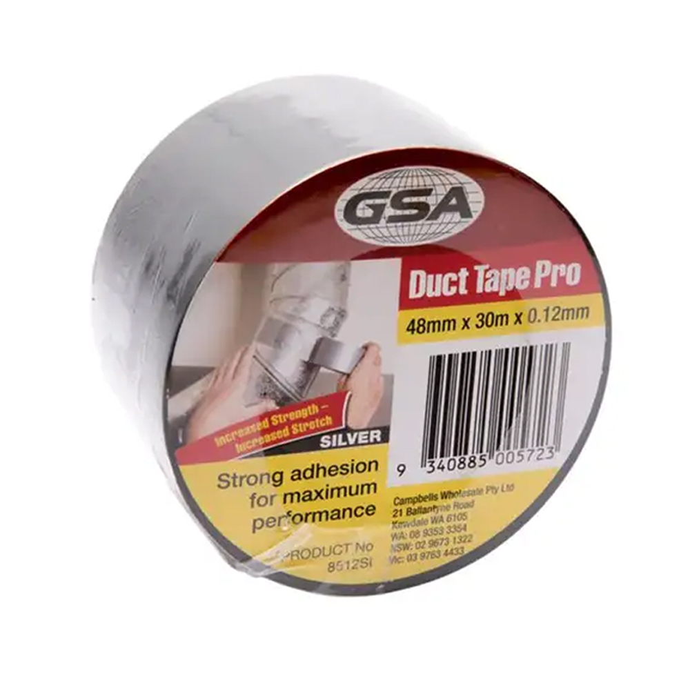 GSA Heavy-Duty Pro Duct Tape, 30 Meter x 48 mm x 0.12 mm, Silver