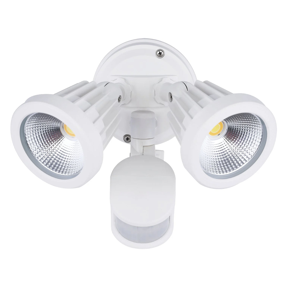 30W Tri Color LED Double Spotlight with Rotable Double-head and 180 Degree Sensor IP65 | White