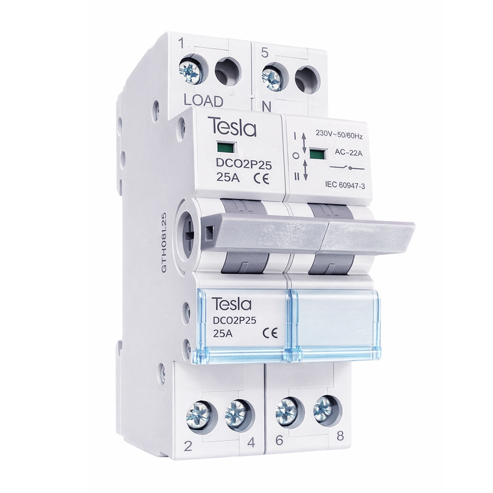 2 Pole 25 Amp Din Rail Mounted Changeover Switch